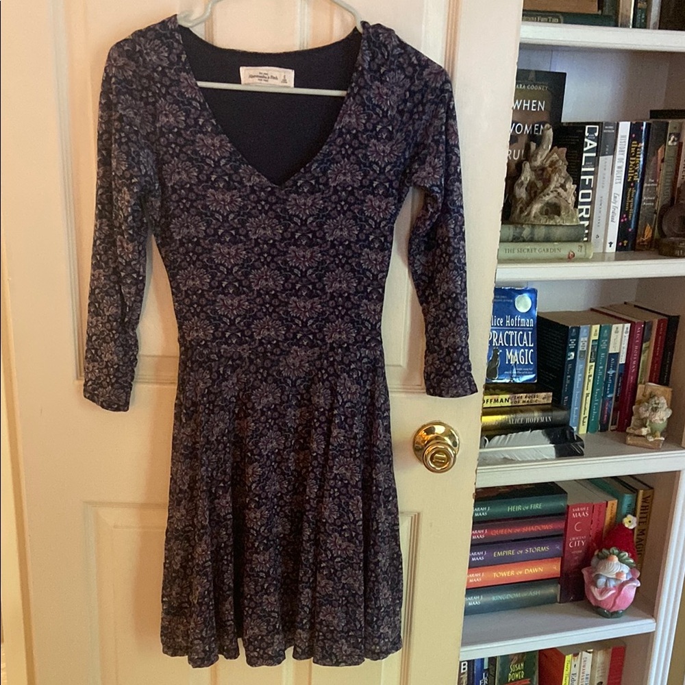 Abercrombie & Fitch Blue Fit and Flare V-Neck Dress